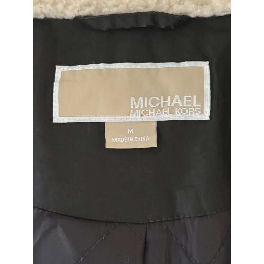 Michael Kors Womens Brown Quilted Jacket Fleece Edge Accent Hidden-Hood Size M - Picture 3 of 10